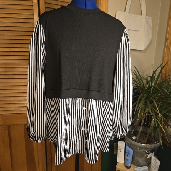 SHEIN Black and White Striped Blouse - Picture 1 of 3
